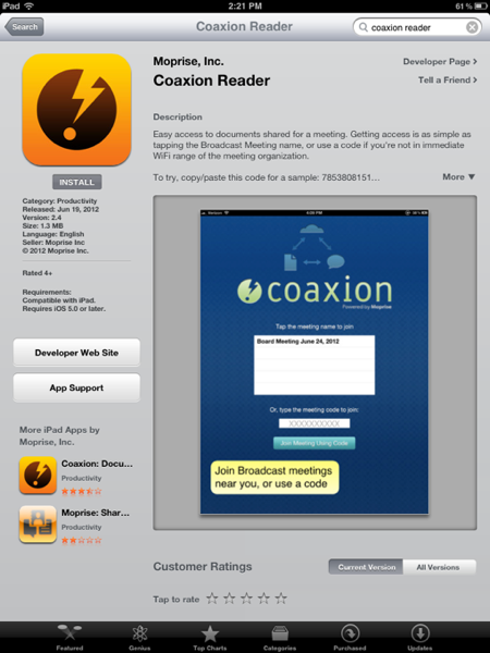 Coaxion in the iPad App Store